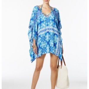 LA BLANCA true blue tile print coverup S • NEW